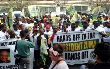 ANC Youth League members and supporters protest outside the Mail & Guardian offices in Rosebank, Johannesburg on 5 June 2014. Picture: Masego Rahlaga/EWN.