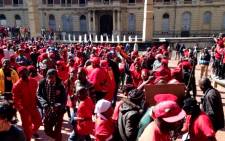 Members of the EFF protest outside the Gauteng Provincial Legislature on 22 July 2014. Picture: Masego Rahlaga/EWN.