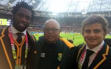 Springbok bus driver Greg Levendahl (niddle), with Siya Kolisi and Pat Lambie, said he is leaving England knowing that Heyneke Meyer and his team will do well in the rest of the tournament. Picture: SARU Corporate Affairs.