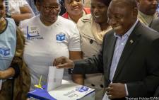 President Cyril Ramaphosa votes at Hitekani Primary School in Chiawelo in Soweto on 8 May 2019. Picture: Thomas Holder/EWN