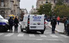 Police block the street near Paris police headquarters on 3 October 2019 after a knife attack. Picture: AFP