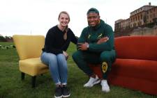 Cato Louw sits down with Springbok Aphiwe Dyanti after training with the Michigan State University college football team in Cape Town. Picture: Cindy Archillies