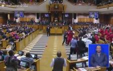 FILE: Members of the Economic Freedom Fighters (EFF) being ejected from the Chambers during President Jacob Zuma's Question and Answer session, on 17 May 2016. Picture: Youtube Screengrab.