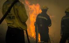 Firefighters seen near homes in Buffalo Bay, Knysna, after a wildfire broke out. Pictures: Thomas Holder/EWN