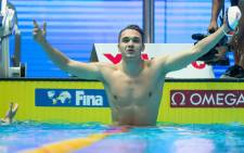 Hungary's Kristof Milak celebrates his world record in the  200 metres butterfly at the FINA World Championships in Gwangju, South Korea on 24 July 2019.Picture: @fina1908/Twitter