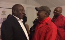 President Cyril Ramaphosa congratulates EFF leader Julius Malema on his party's performance in the elections. Picture: @EFFSouthAfrica/Twitter