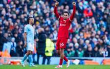 Liverpool defender Trent Alexander-Arnold scores a goal and celebrates to make the score 1-1 during the English championship Premier League football match between Manchester City and Liverpool on 25 November 2023. Picture: DPPI via AFP