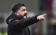 AC Milan's Italian coach Gennaro Gattuso gestures during the Italian Serie A football match between AC Milan and Torino on 9 December 2018 at the San Siro Stadium in Milan. Picture: AFP