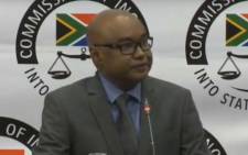 A screengrab of former ANN7 editor Rajesh Sundaram appearing at the state capture inquiry on 3 June 2019.