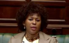 A screengrab of MP Makhosi Khoza in Parliament during the SABC inquiry.