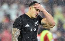New Zealand All Blacks' Sonny Bill Williams reacts after being sent off for a dangerous tackle on British and Irish Lions' Anthony Watson during the second rugby union Test between the British and Irish Lions and the New Zealand All Blacks in Wellington on 1 July, 2017. Picture: AFP