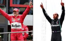 Michael Schumacher (L) and Lewis Hamilton (R). Picture: @F1/Twitter
