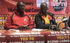 Saftu leadership brief the media on their planned mass action against the propose national minimum wage. Picture: EWN