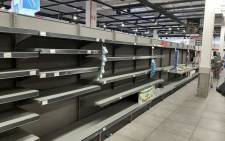 Empty shelves at a Pick n Pay store in Cape Town on 17 March 2020. Picture: Supplied