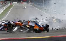 The incident involving Nico Hulkenberg, Alonso's McLaren and Charles Leclerc at the Belgium F1 Grand Prix on 26 August 2018. Picture: @F1/Twitter