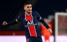 Paris Saint-Germain midfielder Marco Verratti plays the ball during the French L1 football match between Paris Saint-Germain (PSG) and Angers (SCO) at the Parc des Princes stadium in Paris on 2 October 2020. Picture: AFP