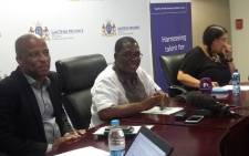 FILE: Gauteng Education MEC Panyaza Lesufi (centre) briefs media on his department’s readiness for the 2017 academic year. Picture: Twitter/@EducationGP.