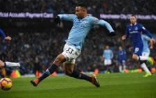 Manchester City's Brazilian striker Gabriel Jesus scores the opening goal during the English Premier League football match between Manchester City and Everton at the Etihad Stadium in Manchester, north west England, on 15 December, 2018. Picture: AFP.