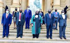 President Cyril Ramaphosa, acting Chief Justice Raymond Zondo and the newly sworn-in ministers and deputy ministers at the Union Buildings in Tshwane on 6 August 2021. Picture: GCIS
