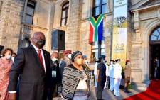 President Cyril Ramaphosa and National Assembly Speaker Nosiviwe Mapisa-Nqakula outside the Cape Town City Hall ahead of Sona 2022. Picture: GCIS