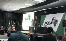 SA’s Trade and Industry Minister Ebrahim Patel delivers the opening address at the #AGOA2023 Business Forum at the Joburg Expo Centre on 02 November 2023. Picture: Eyewitness News/ Nokukhanya Mntambo