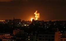 A picture taken on 27 October 2018 shows a fireball exploding during Israeli air strikes in Gaza City. Picture: AFP