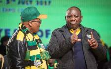 FILE: Former President Jacob Zuma and President Cyril Ramaphosa in discussion at the ANC national policy conference at Nasrec on 30 June 2017. Picture: Thomas Holder/Eyewitness News.  