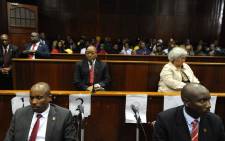 Former president Jacob Zuma sits inside Durban High Court. Picture: Credit: Felix Dlangamandla/Pool Photo