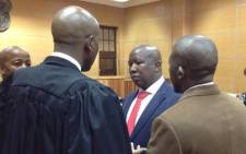 Julius Malema and his legal team in the Polokwane Magistrates Court on 21 June. Picture: Barry Bateman/EWN