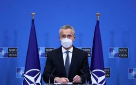 FILE: Secretary-General of NATO, Jens Stoltenberg, delivers a speech during a joint press conference with US Defence Secretary and US Secretary of State on 14 April 2021 at NATO's headquarters in Brussels. Picture: AFP