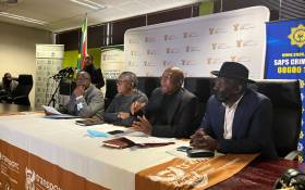 Ministers Thulas Nxesi, Fikile Mbalula, Aaron Motsoaledi and Bheki Cele are currently briefing the media in Pretoria following a protest by disgruntled truck drivers on the N3 last week. Picture: Nkosikhona Duma/EWN.