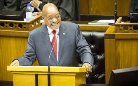 Former President Jacob Zuma responding with laughter to a debate in Parliament. Picture: Thomas Holder/EWN.