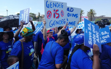 DA supporters gather at Mary Fitzgerald Square in the Johannesburg CBD for their protest march to the ANC's Luthuli House headquarters on 25 January 2023. Picture: @Our_DA/Twitter