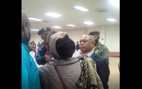 Defence Minister Thandi Modise, Minister in the Presidency Mondli Gungubele and Deputy Minister of Defence Thabang Makwetla were held hostage by former liberation combatants at the St George’s hotel on 14 October 2021. Picture: Veronica Mokhoali/Eyewitness News.