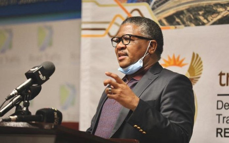 Transport Minister Fikile Mbalula addressing a virtual press briefing in Pretoria on 25 August 2020 on the eased public transport regulations under level 2 of the nationwide lockdown. Picture: @Dotransport/Twitter. 