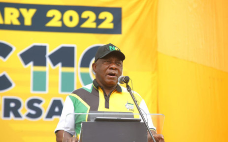 ANC president Cyril Ramaphosa delivers the party's January 8 statement at the Old Peter Mokaba Stadium in Polokwane, Limpopo on 8 January 2022. Picture: @MYANC/Twitter