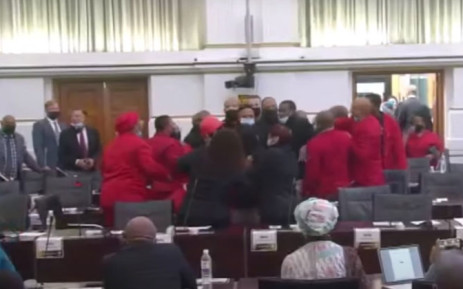 A screengrab of EFF MPs being ejected from Parliament by security officials on 10 June 2022.