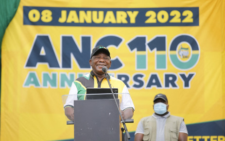 ANC President Cyril Ramaphosa speaks during the ANC's 110th anniversary celebrations at the Old Peter Mokaba Stadium in Polokwane, on 8 January 2022. Picture: Phill Magakoe/AFP