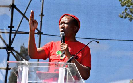 FILE: Economic Freedom Fighters leader Julius Malema addresses hundreds of members and supporters who gathered near the Dlomo Dam in Sharpeville on 21 March 2019 at the 25th commemoration of Human Rights Day. Picture: @EFFSouthAfrica/EWN 