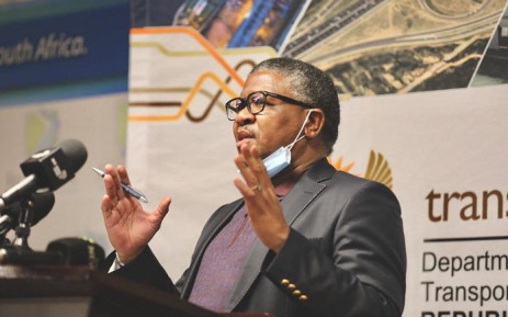 Transport Minister Fikile Mbalula addressing a virtual press briefing in Pretoria on 25 August 2020 on the eased public transport regulations under level 2 of the nationwide lockdown. Picture: @Dotransport/Twitter. 