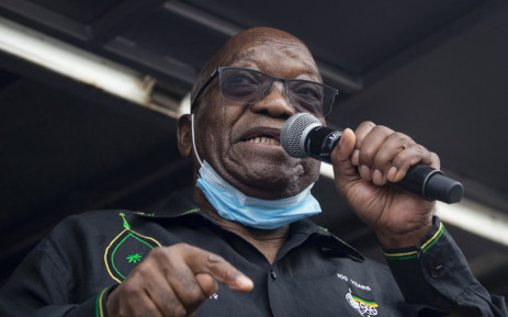 Former South African president Jacob Zuma addresses his supporters in front of his rural home in Nkandla on 4 July 2021. Picture: Emmanuel Croset / AFP