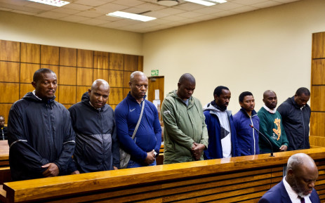 The eight South African Police Service (Saps) VIP Protection Unit members made a brief appearance at the Randburg Magistrate's Court. Picture: Thabiso Goba/Eyewitness News.
