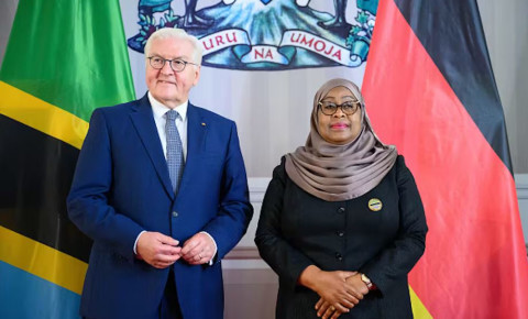 German president Frank-Walter Steinmeier with Tanzanian president Samia Suluhu Hassan in October 2023 via The Conversation