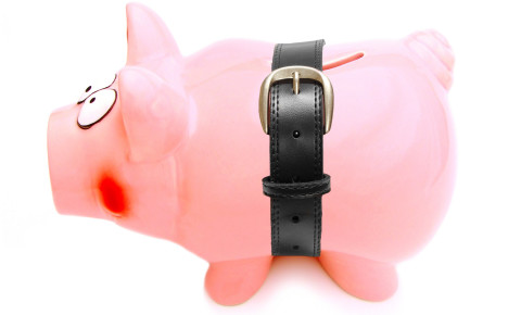 Piggy bank belt tightening tighten austerity 123rf