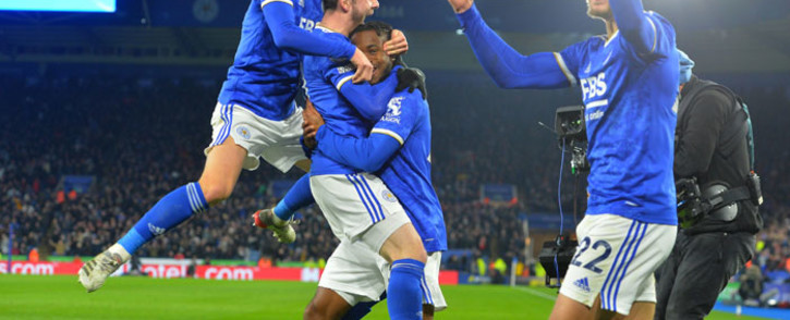 Leicester players celebrate their goal against Liverpool in their English Premier League match on 28 December 2021. Picture: @LCFC/Twitter