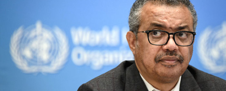 FILE: World Health Organization (WHO) Director-General Tedros Adhanom Ghebreyesus attends a ceremony to launch of a multi-year partnership with Qatar ahead of the FIFA Football World Cup 2022 at the WHO headquarters in Geneva on 18 October 2021. Picture: Fabrice COFFRINI/POOL/AFP