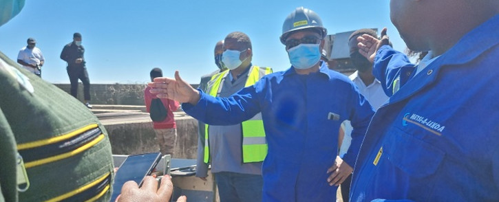 Water and Sanitation Minister Senzo Mchunu (wearing safety helmet) on a site visit on Tuesday, 12 October 2021 in the Vaal. Picture: Senzo Mchunu/Twitter