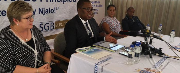 Gauteng Education MEC Panyaza Lesufi addresses the media at Hoërskool Drie Riviere in Vereeniging on 12 March 2018 after a learner was filmed throwing a book at a teacher. Picture: Ihsaan Haffejee/EWN