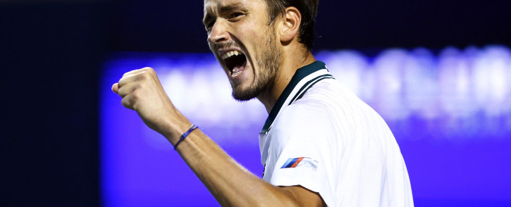 Daniil Medvedev celebrates a point against Hubert Hurkacz during a quarterfinal match on Day Five of the National Bank Open at Aviva Centre on 13 August 2021. AFP