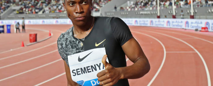 Caster Semenya celebrates after winning the women's 800m during the IAAF Diamond League competition on 3 May 2019 in Doha. Picture: AFP